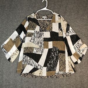 JM Collection Top Women XL Leopard Print Tunic 3/4-SLV Earth Tones Studded Lined